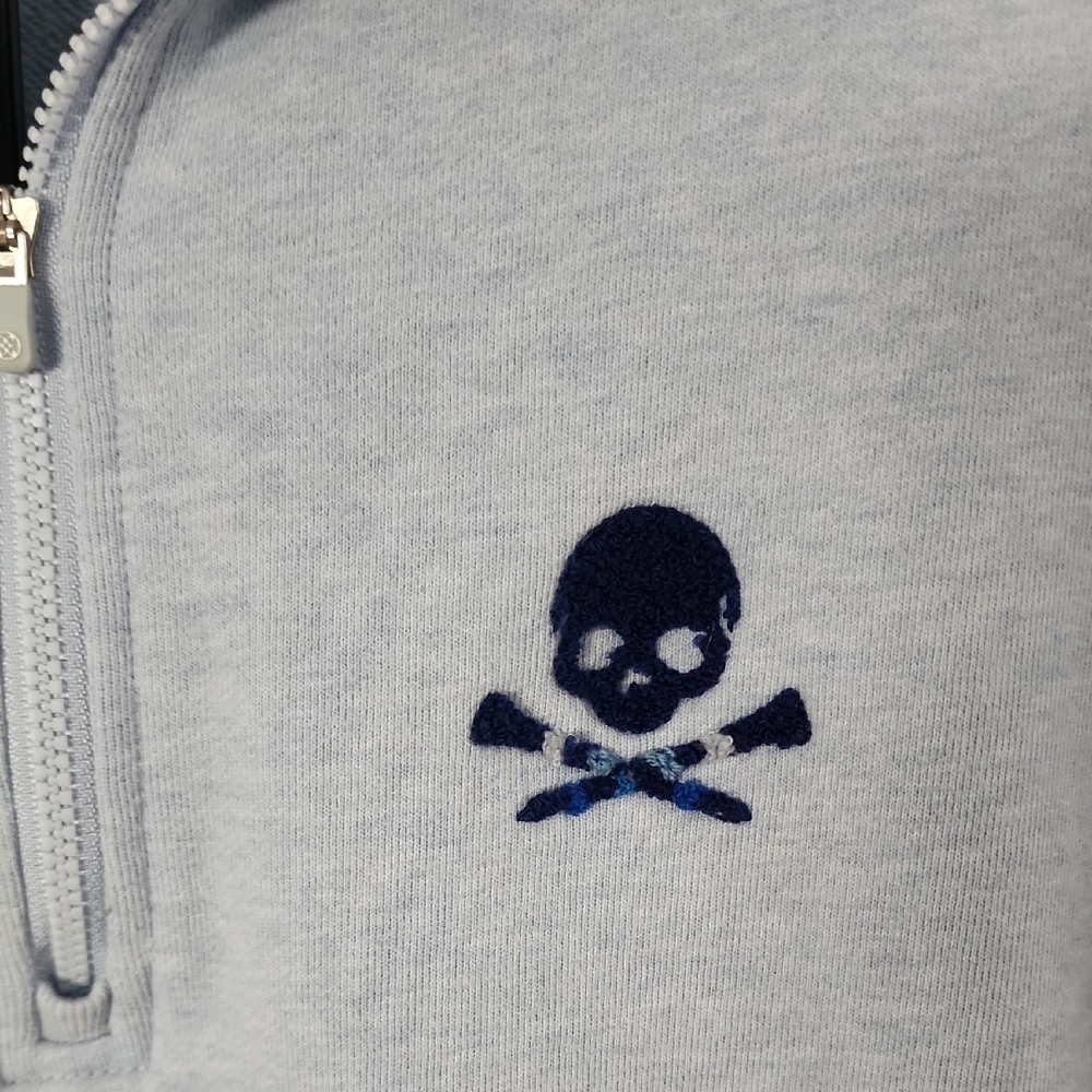 Women’s G/FORE Light Blue Quarter Zip Pullover Skull Logo Golf Sweatshirt - Picture 2 of 12